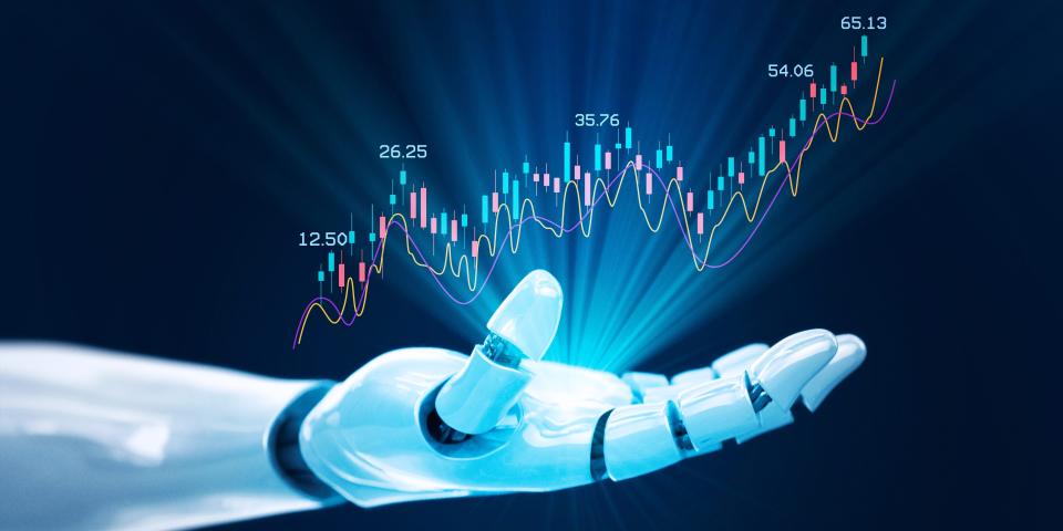Borsa finansal büyüme grafiğini gösteren robot